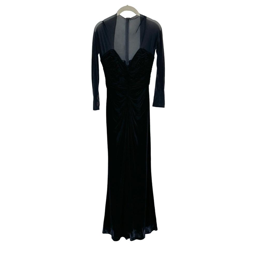 Tadashi Collection Ruched Whimsigoth Maxi Dress Gown Size S Semi Sheer Formal